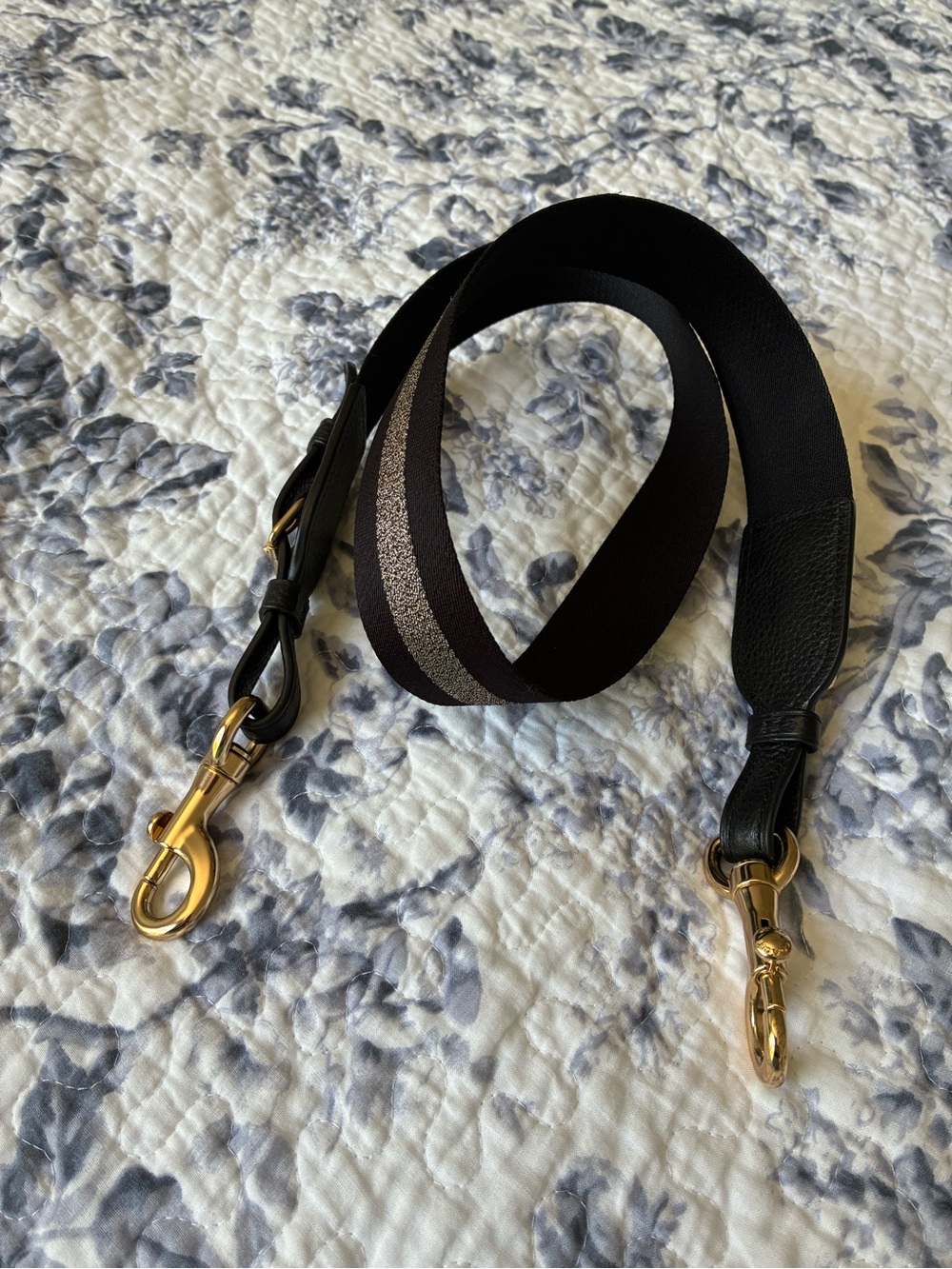 Coach Web Purse Strap, Black / Silver Glitter Stripe / Gold Hardware